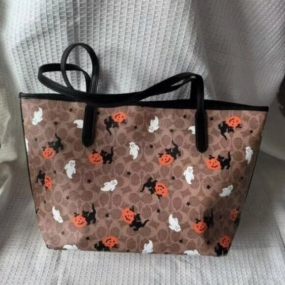Coach Brown Halloween Tote with Black Handles - Picture 2 of 8
